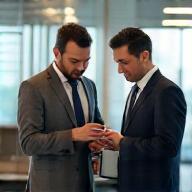 Two people discussing logistics on a tablet