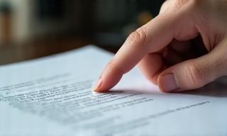 Hand pointing at legal text